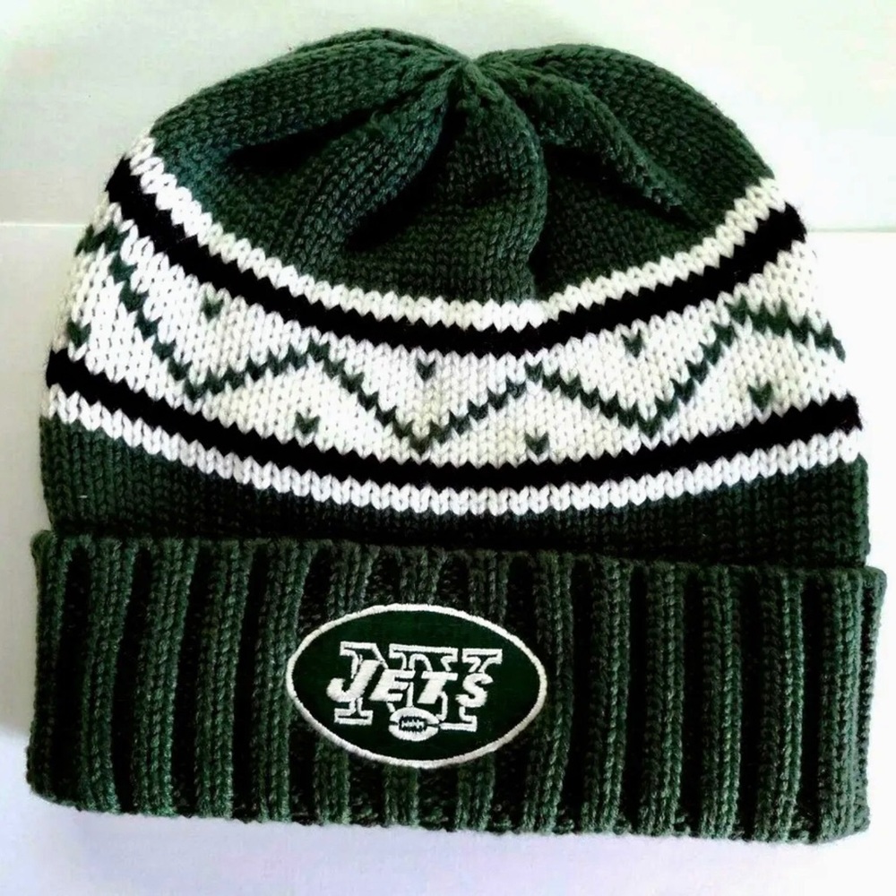 New York Jets Hat Reebok Green Knit Cuffed Cap Embroidered Logo